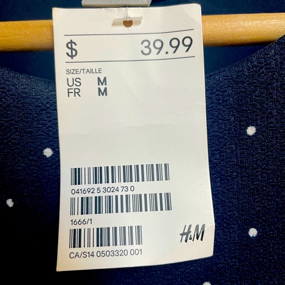 NWT - H&M Dress Size M (size 6-8) in Navy Blue White Polka Dot - Picture 4 of 5